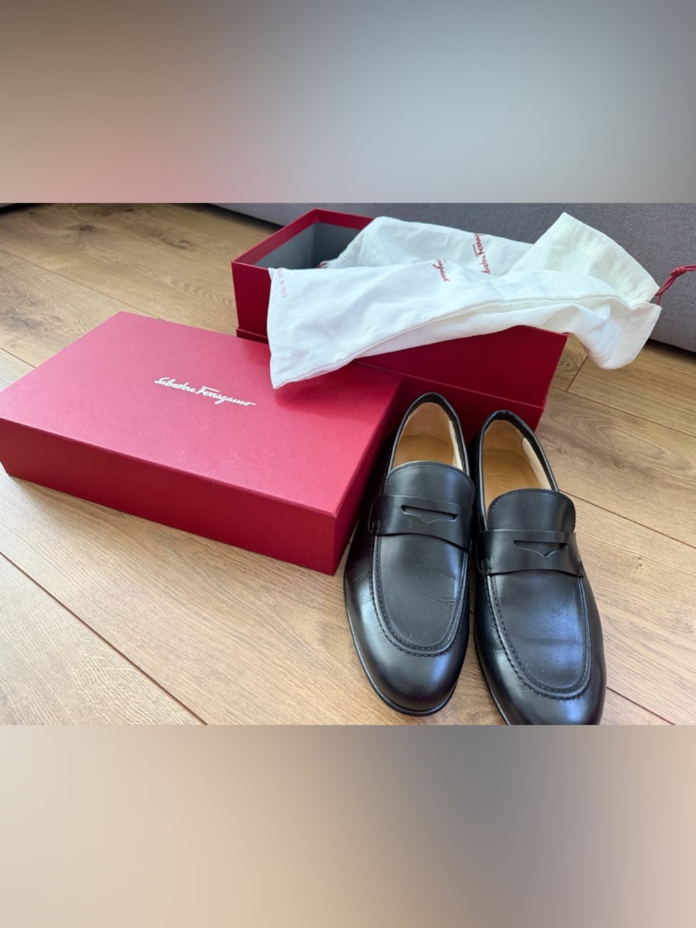 Salvatore Ferragamo Black Leather Penny Loafers